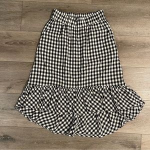 J Crew Black & White Gingham Ruffle High Low Skirt Size XXS w Pockets